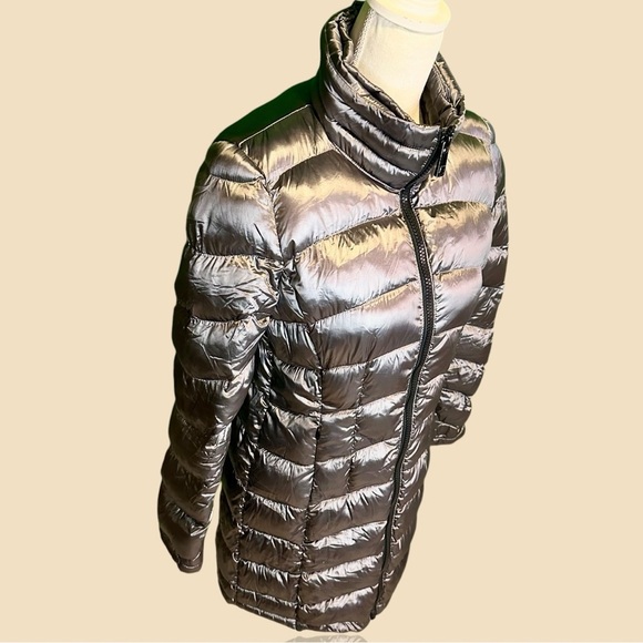Calvin Klein Pewter Metallic Packable Down-Fill Blend Long Length Puffer Coat S - Picture 14 of 16